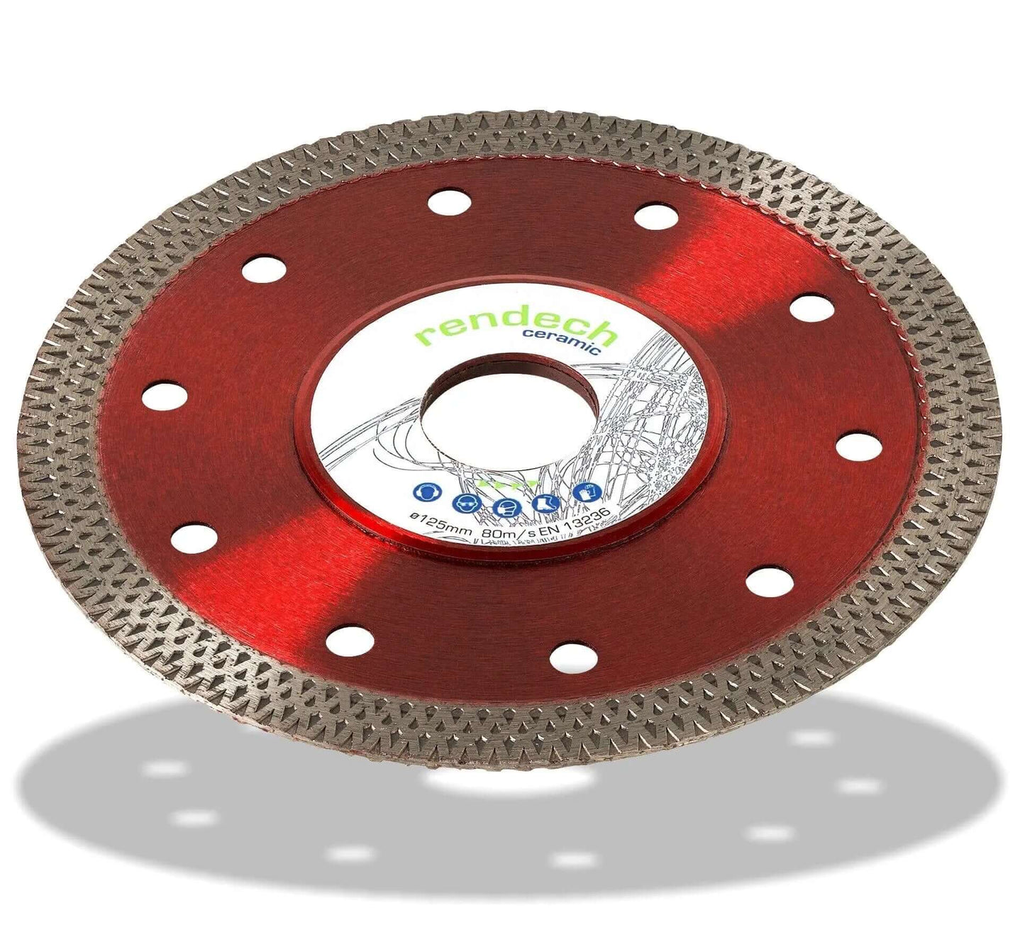 Diamanttrennscheibe 125 mm für Fliesen, Granit und Keramik mit extra dünnen Ornament Segmenten.