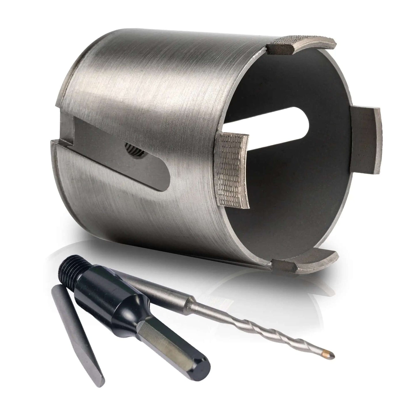 Matrix Diamantbohrkrone 82 mm für SDS plus und Sechskantadapter, konzipiert für Materialien mit hoher Dichte, einschließlich Beton.