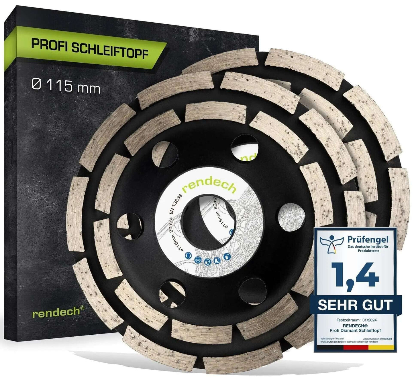 Profi Schleiftopf 115 mm für Beton, Stein, Fliesenkleber mit hochwertigen 2-reihigen Segmenten