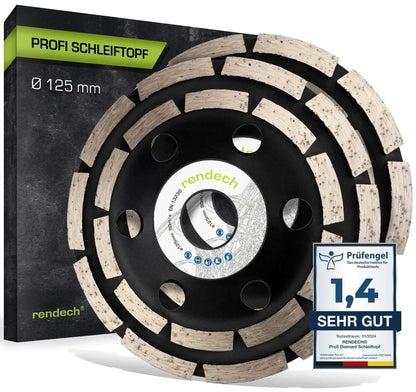 2x Diamant Schleifscheibe 125 mm mit hochwertigem Design für Beton und Estrich. Profi Schleiftopf von Rendech.