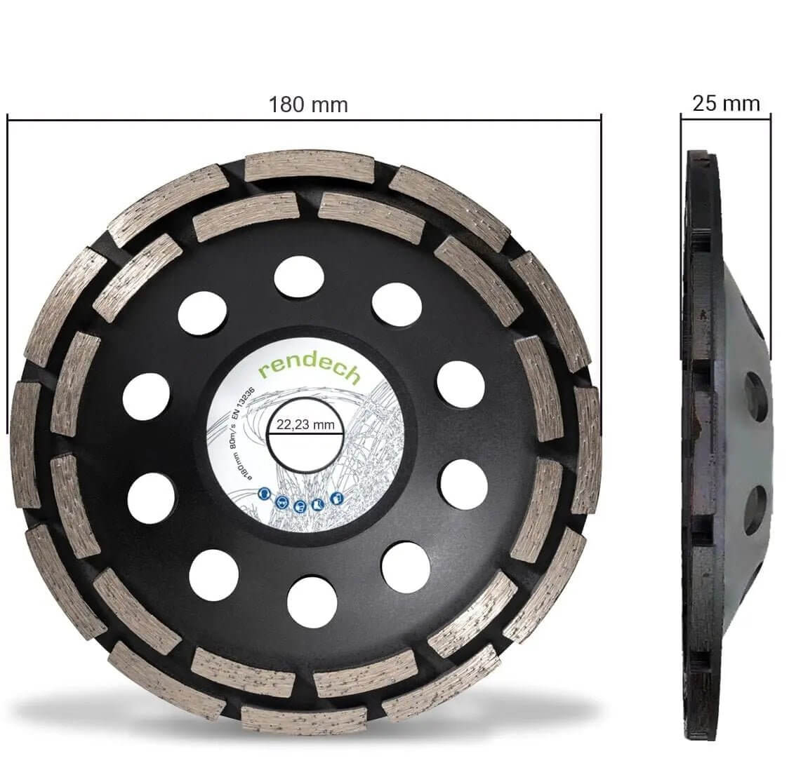 Betonschleifer 180mm für Estrich und Mauerwerk, mit 2-reihigen Segmenten für Profiqualität