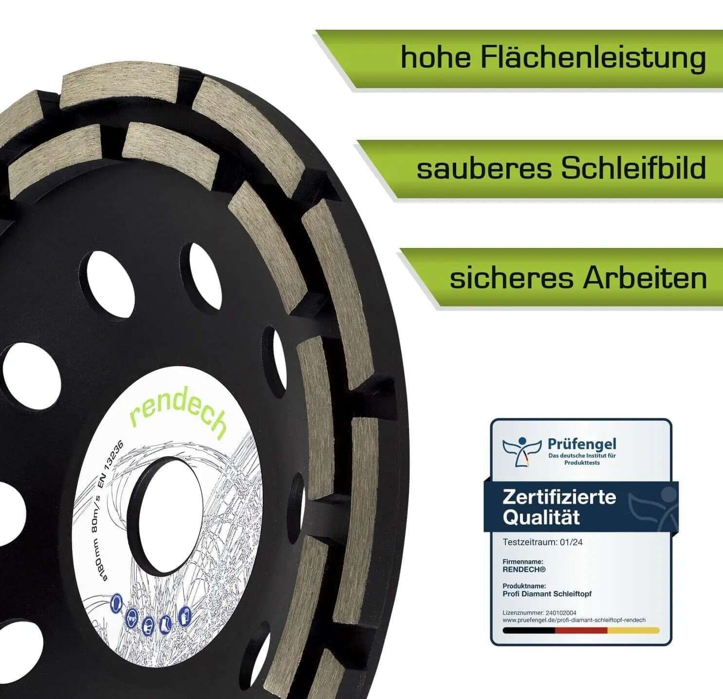 Betonschleifer 180mm mit hochweritgen Segmenten für sauberes Schleifbild und hohe Flächenleistung.
