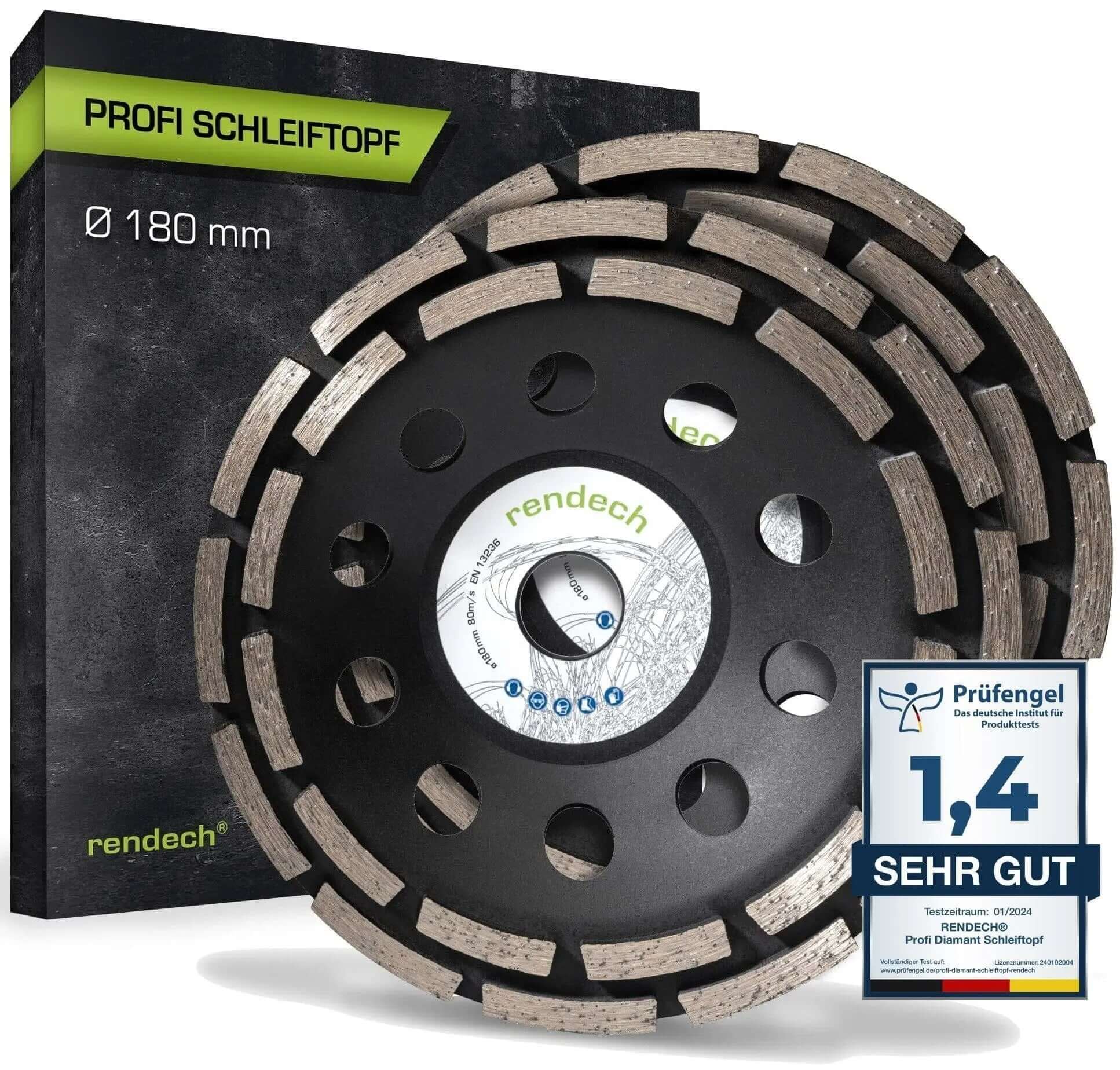 Betonschleifer 180mm Profi Schleiftopf für Estrich, Beton und Mauerwerk, hohe Flächenleistung.