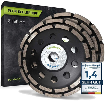 Betonschleifer 180mm Profi Schleiftopf für Estrich, Beton und Mauerwerk, hohe Flächenleistung.