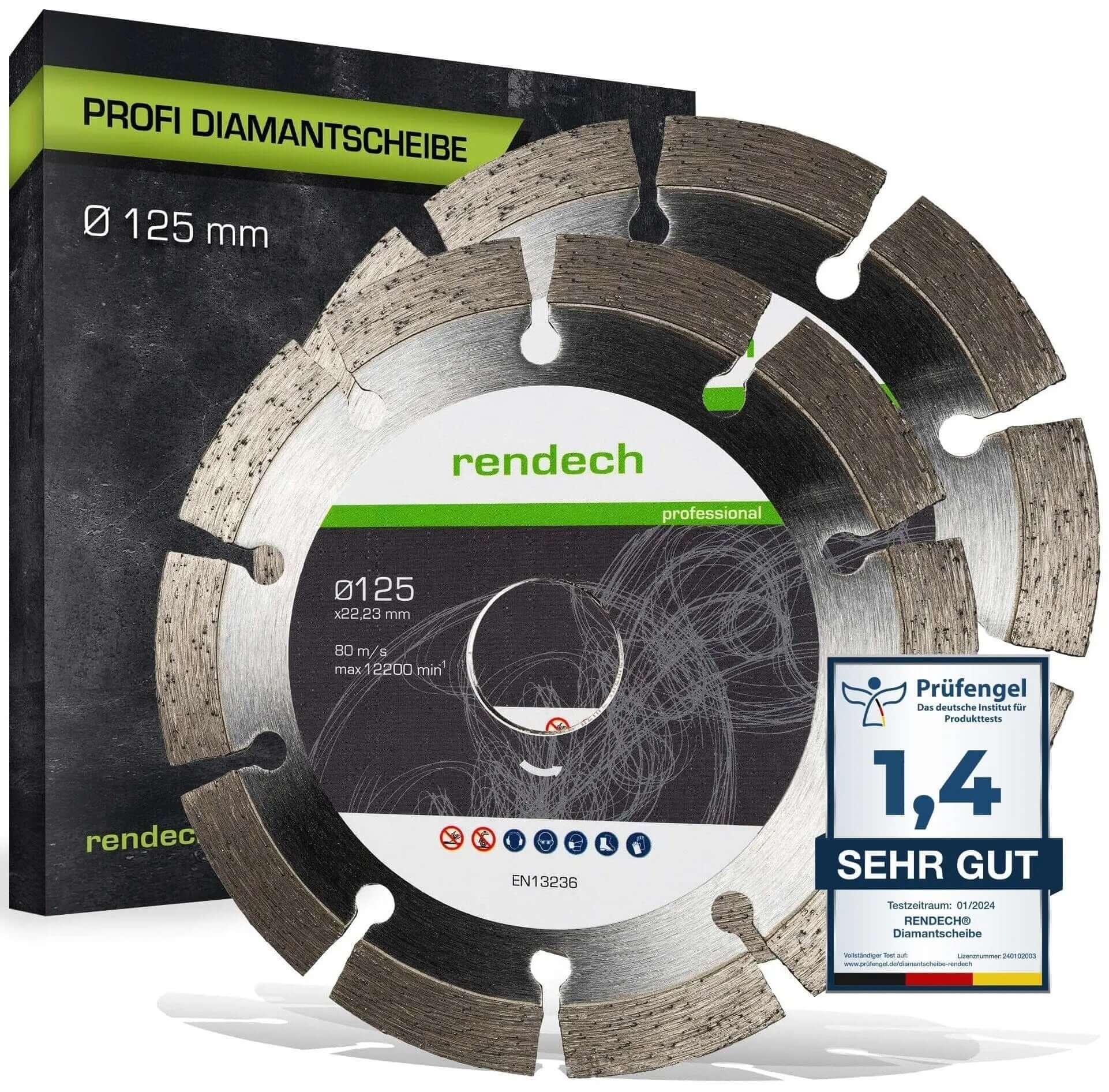 Diamanttrennscheibe 125 mm für Beton und Stein, Profi-Qualität mit hoher Schneidleistung.