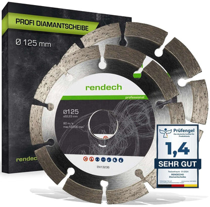 Diamanttrennscheibe 125 mm für Beton und Stein, Profi-Qualität mit hoher Schneidleistung.