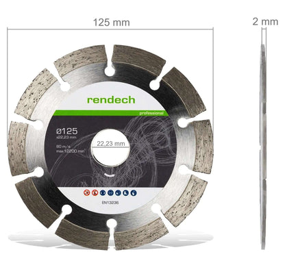 Diamanttrennscheibe 125 mm für Beton, Stein und Mauerwerk mit 10 mm Segmenthöhe für hohe Schneidleistung.