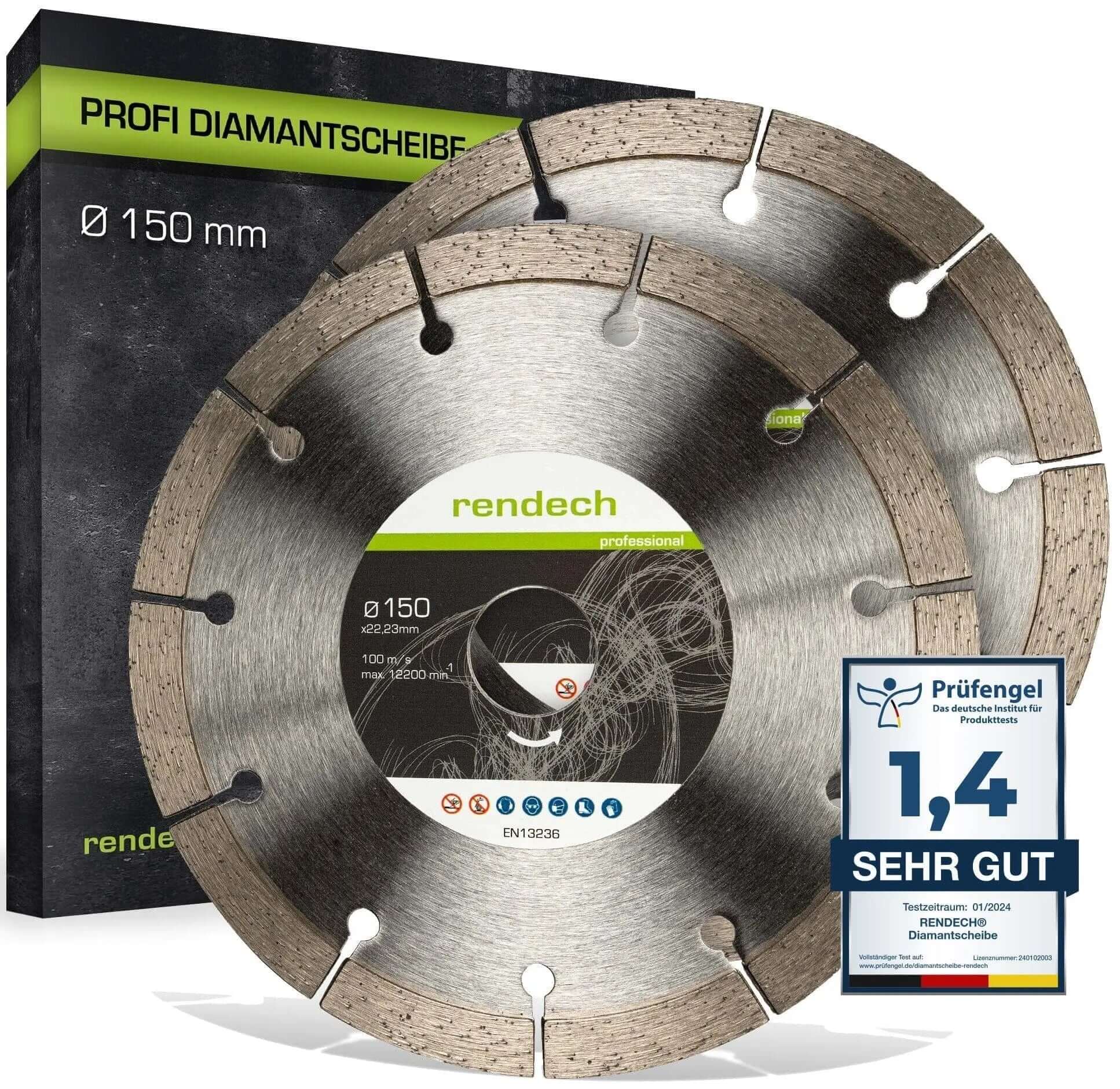 2x Diamanttrennscheibe 150 mm für Beton und Mauerwerk mit Profi-Qualität und hohem Preis-Leistungs-Verhältnis.