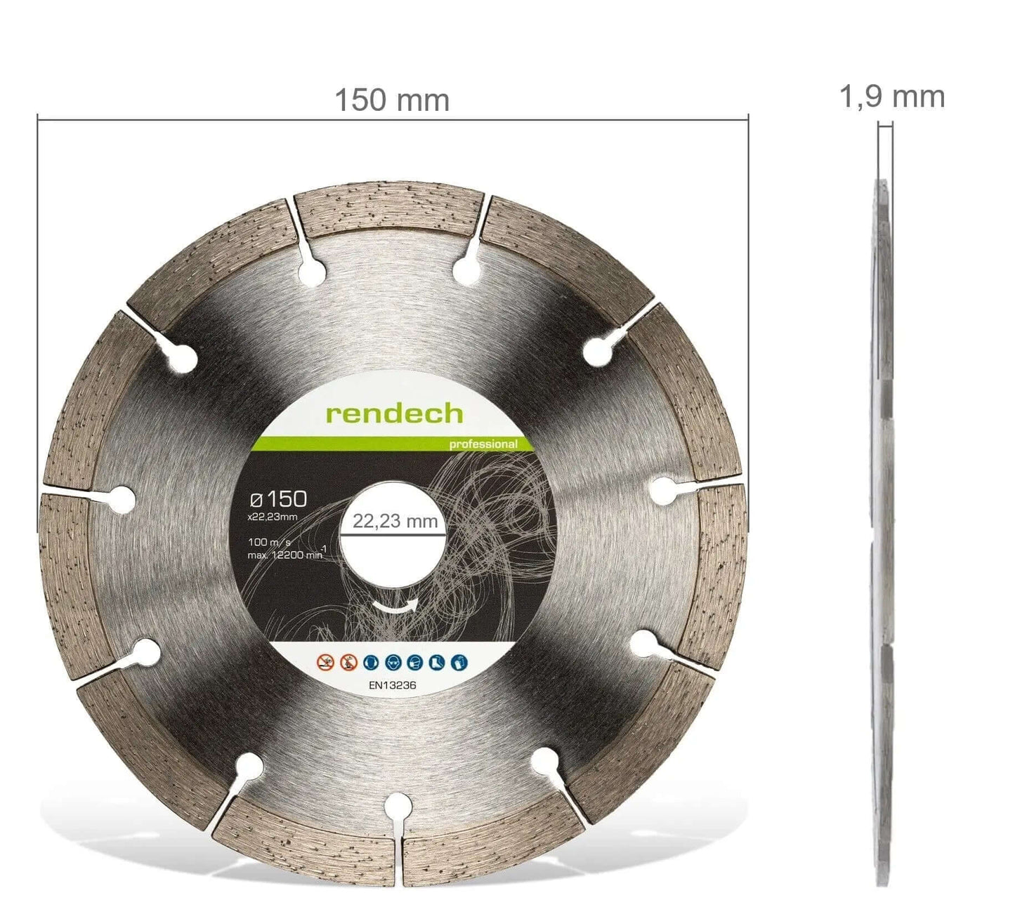 Diamanttrennscheibe 150 mm für Beton und Mauerwerk mit 10mm Block-Segmenten für professionellen Einsatz.