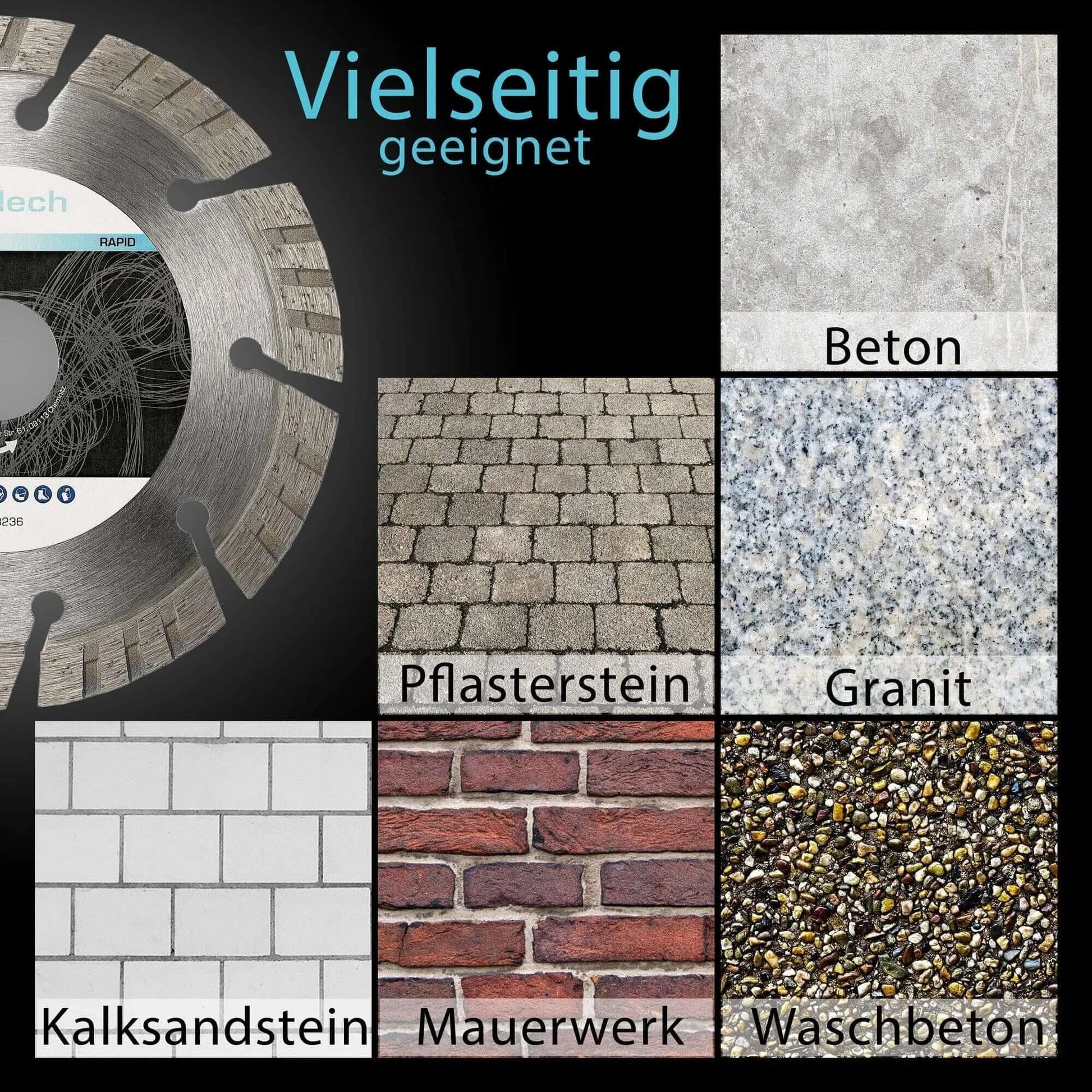 Turbo Trennscheibe 125 mm für Granit, Beton, Pflasterstein, Kalksandstein, Mauerwerk und Waschbeton.