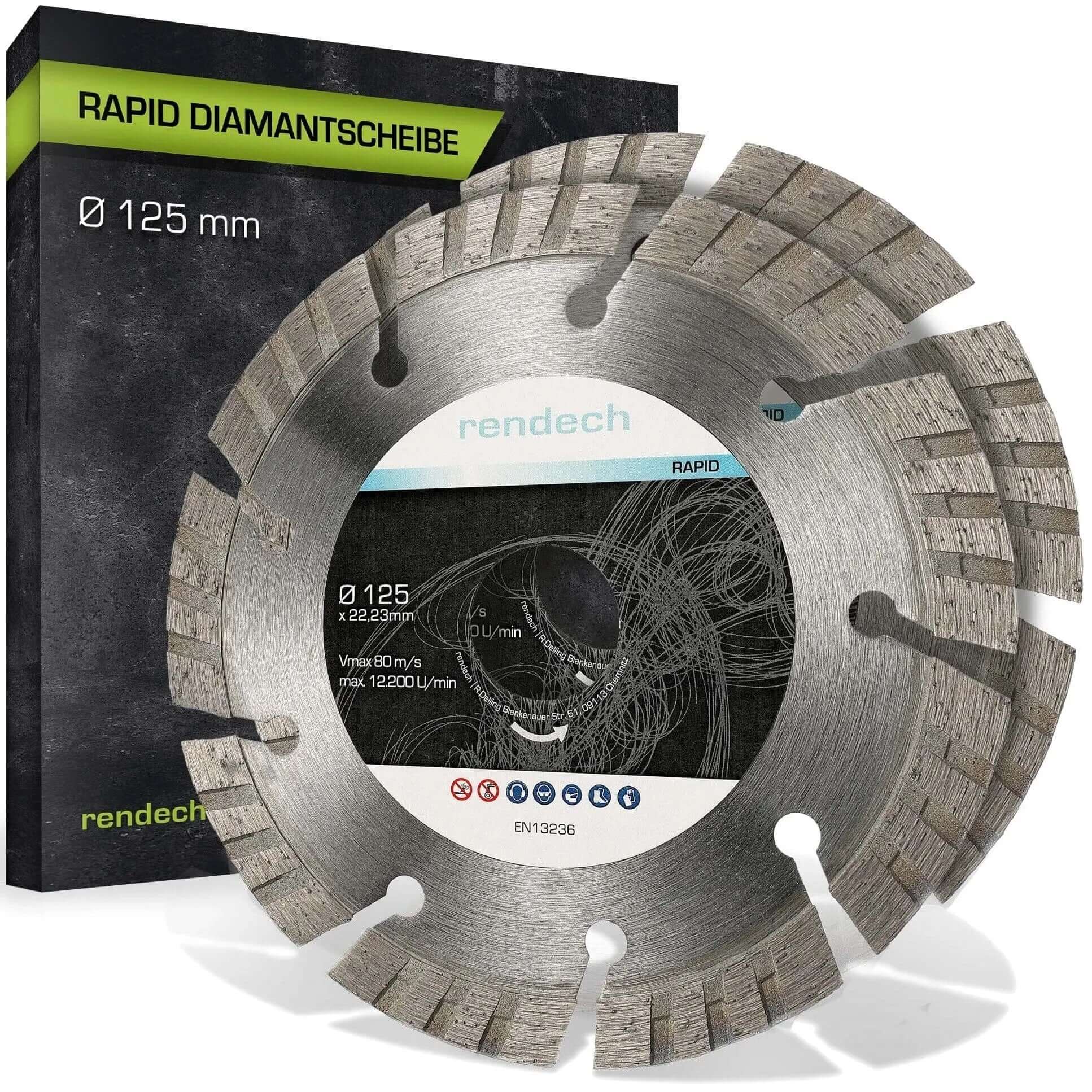 Trennscheibe 125 mm für Granit, Beton und Stein. Hochwertige Diamantscheibe für präzises Schneiden.