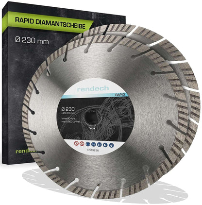 2x Beton Trennscheibe 230 mm für Winkelschleifer mit Turbo Segmenten und hoher Schneidleistung