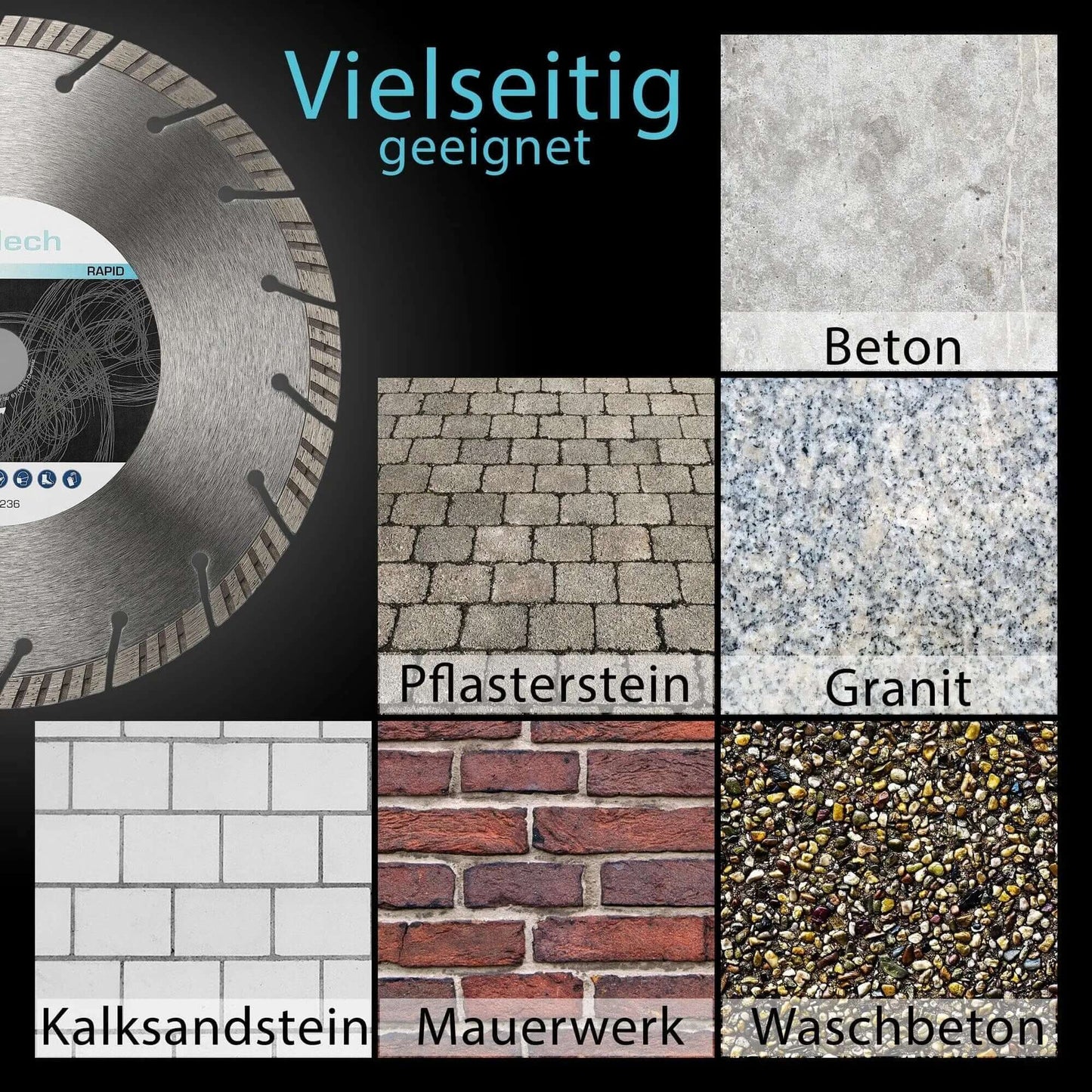 2x Beton Trennscheibe 230 mm für Winkelschleifer, geeignet für Beton, Granit, Pflasterstein und mehr.