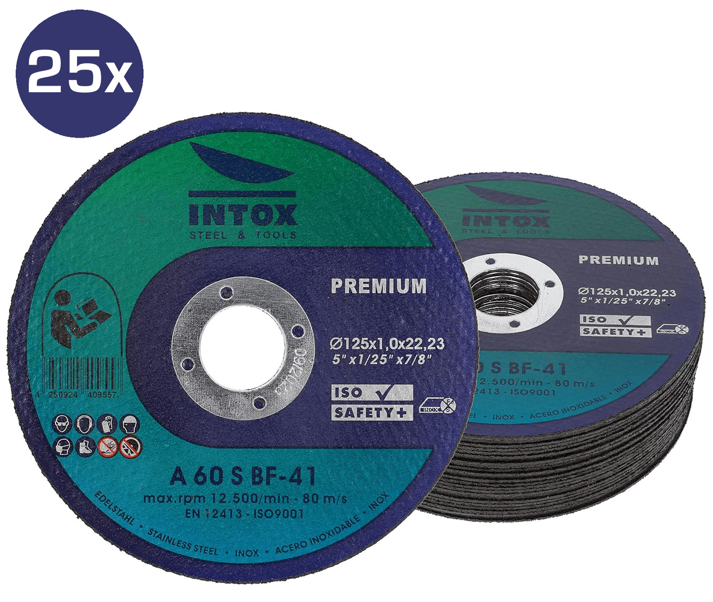 INTOX Trennscheibe 125 mm für Metall, Edelstahl uvm. - Premium Trennscheibe für Winkelschleifer, 25 Stück.
