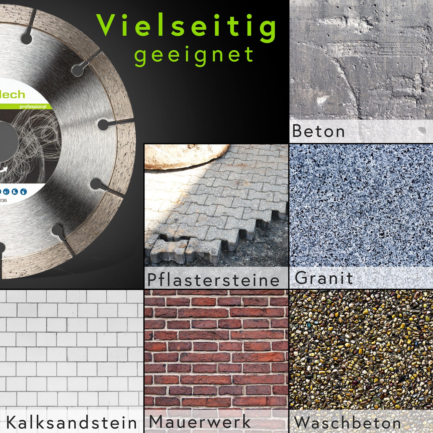 Anwendung: rendech Diamanttrennscheibe 150mm für Mauerwerk, Stein, Beton, Ziegel uvm.