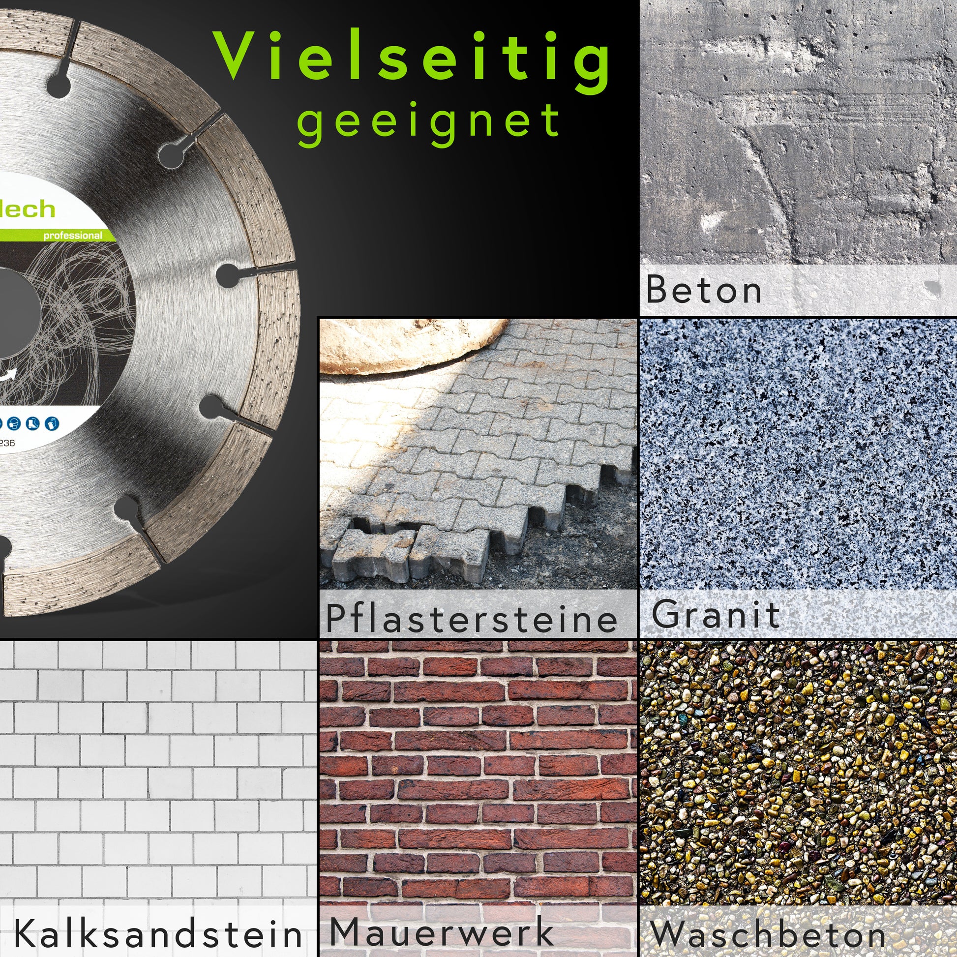 Anwendung: rendech Diamanttrennscheibe 150mm für Mauerwerk, Stein, Beton, Ziegel uvm.