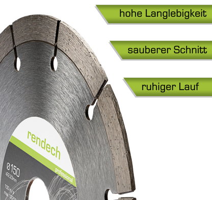 Diamantscheibe 150 mm mit hoher Langlebigigkeit, sauberem Schnitt und ruhigem Lauf für verschiedene Materialien.