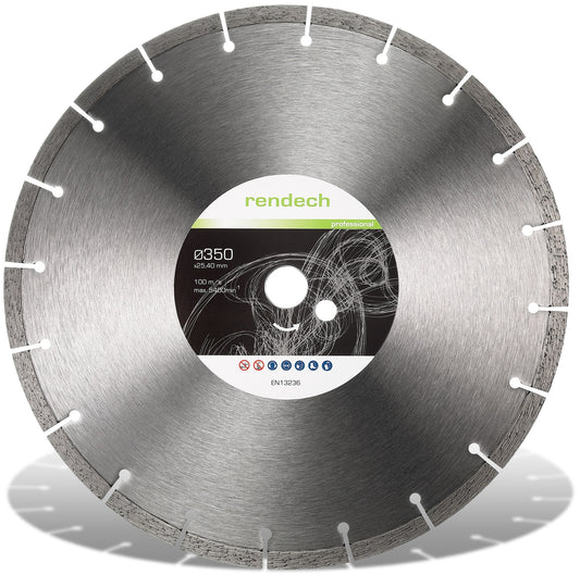 Diamantscheibe 350 mm für Beton, Stein (25,4 & 20mm) - rendech®