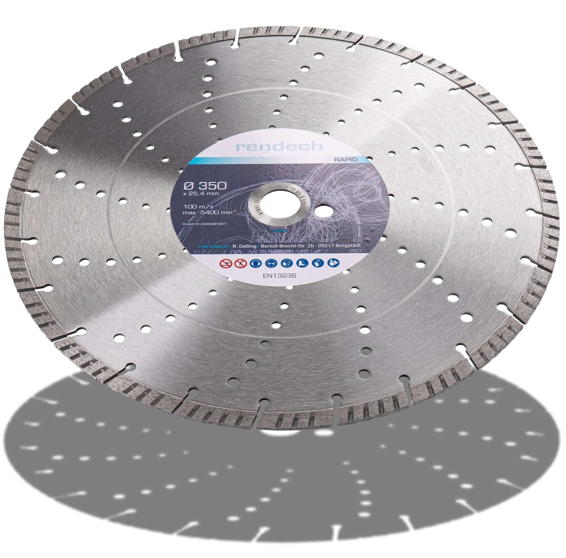 Diamant Trennscheibe 350 mm für Beton und Granit mit Turbo-Segmenten und hoher Schneidleistung.