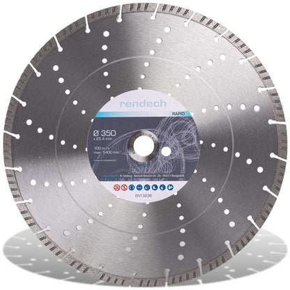 Diamant Trennscheibe 350 mm für Beton und Granit, Profi Qualität mit Turbo-Segmenten, ruhiger Lauf.
