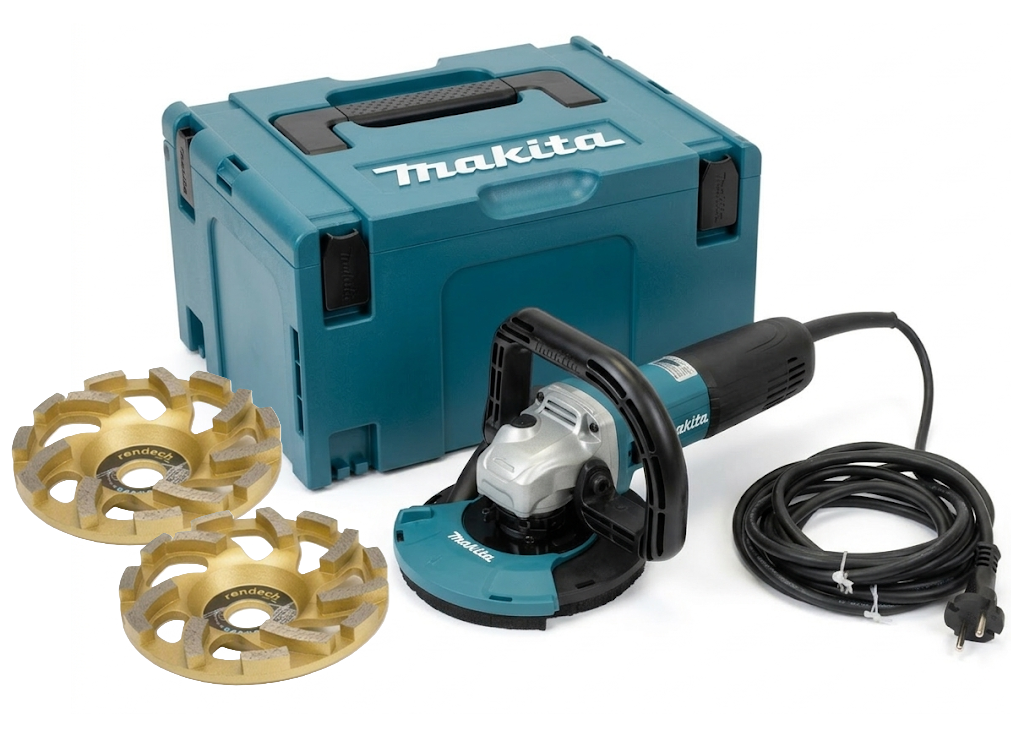 Set Makita Betonschleifer mit Absaugung und 2x Profi Diamant Schleiftopf im Makpac