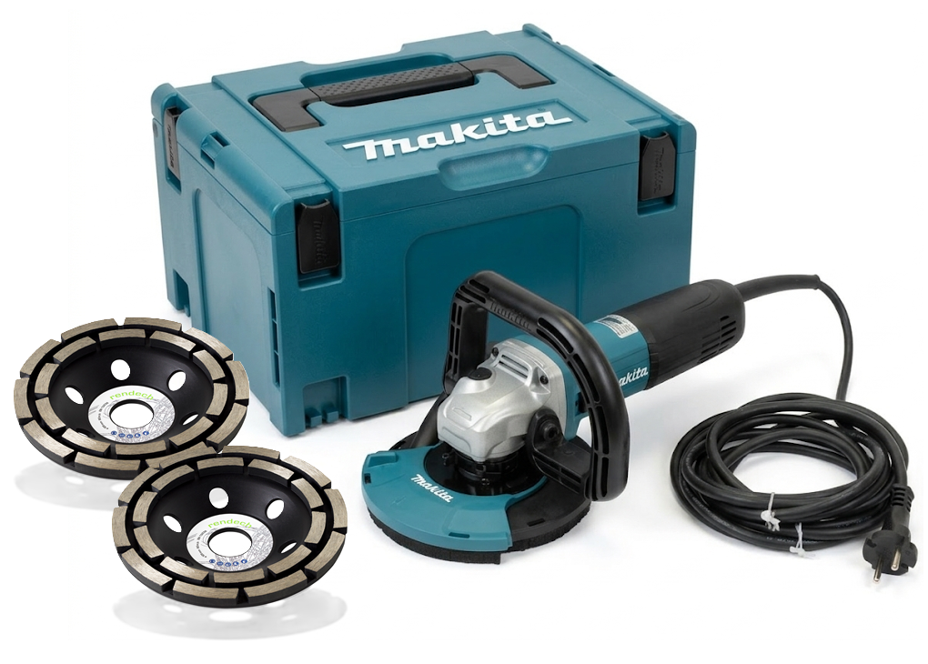 Makita Betonschleifer mit Absaugung. Im Set mit 2x Diamant Schleiftopf