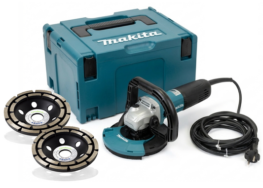 Makita Betonschleifer mit Absaugung. Im Set mit 2x Diamant Schleiftopf