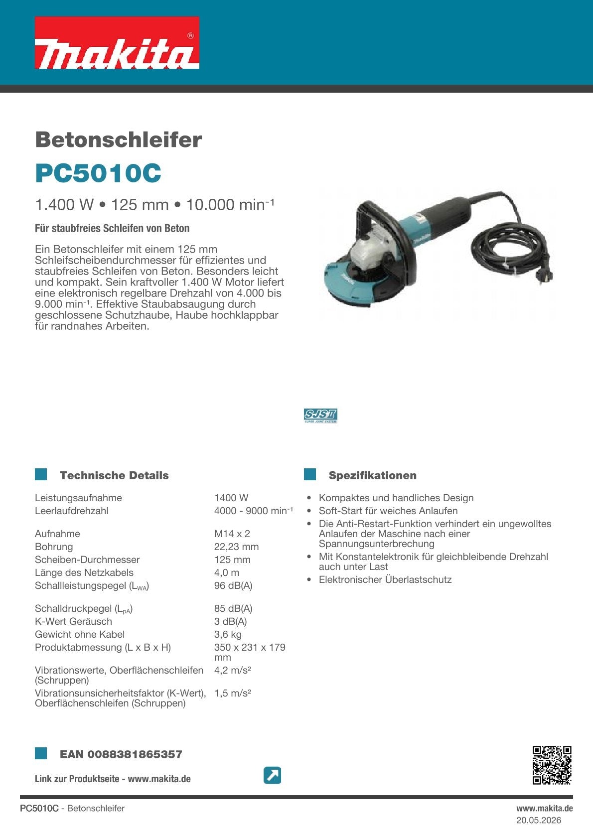 Makita Betonschleifer 125 mm PC5010C - Premium+ SET