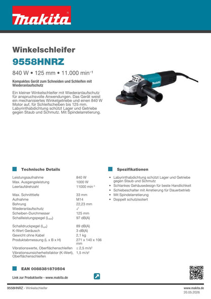 Makita Winkelschleifer 125 mm 840 W + Premium Fliesenscheibe