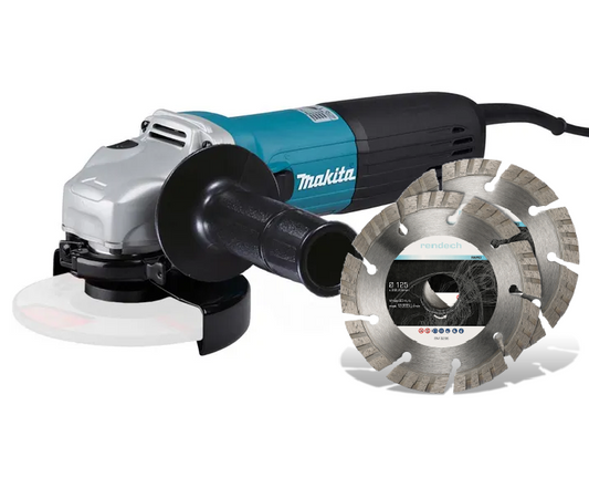 Makita Winkelschleifer 125 mm 1400 W + 2x Turbo Diamantscheiben