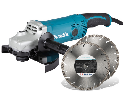 Makita Winkelschleifer 230 mm 2000 W + 2x Turbo Diamantscheiben