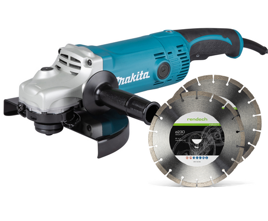 Makita Winkelschleifer 230 mm 2000 W - Set mit 2x Diamantscheiben