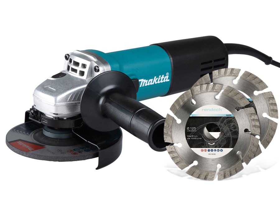 Makita Winkelschleifer 125 mm 840 W + 2x Turbo Diamantscheiben