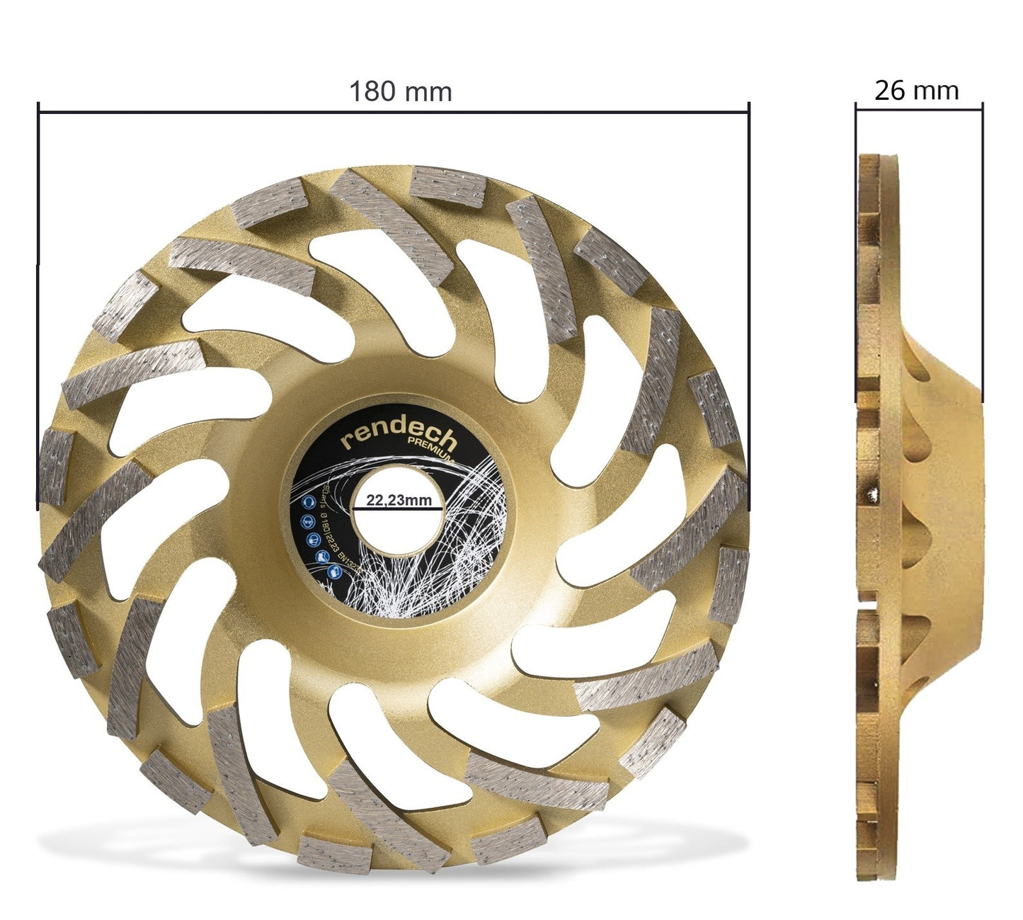 Profi Diamant Topfscheibe 180 mm für Beton und Granit mit Turbo-Segmenten für effizientes Schleifen.
