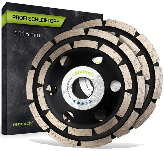 Profi Schleiftopf 115 mm für Beton, Stein, Fliesenkleber mit hochwertigen 2-reihigen Segmenten