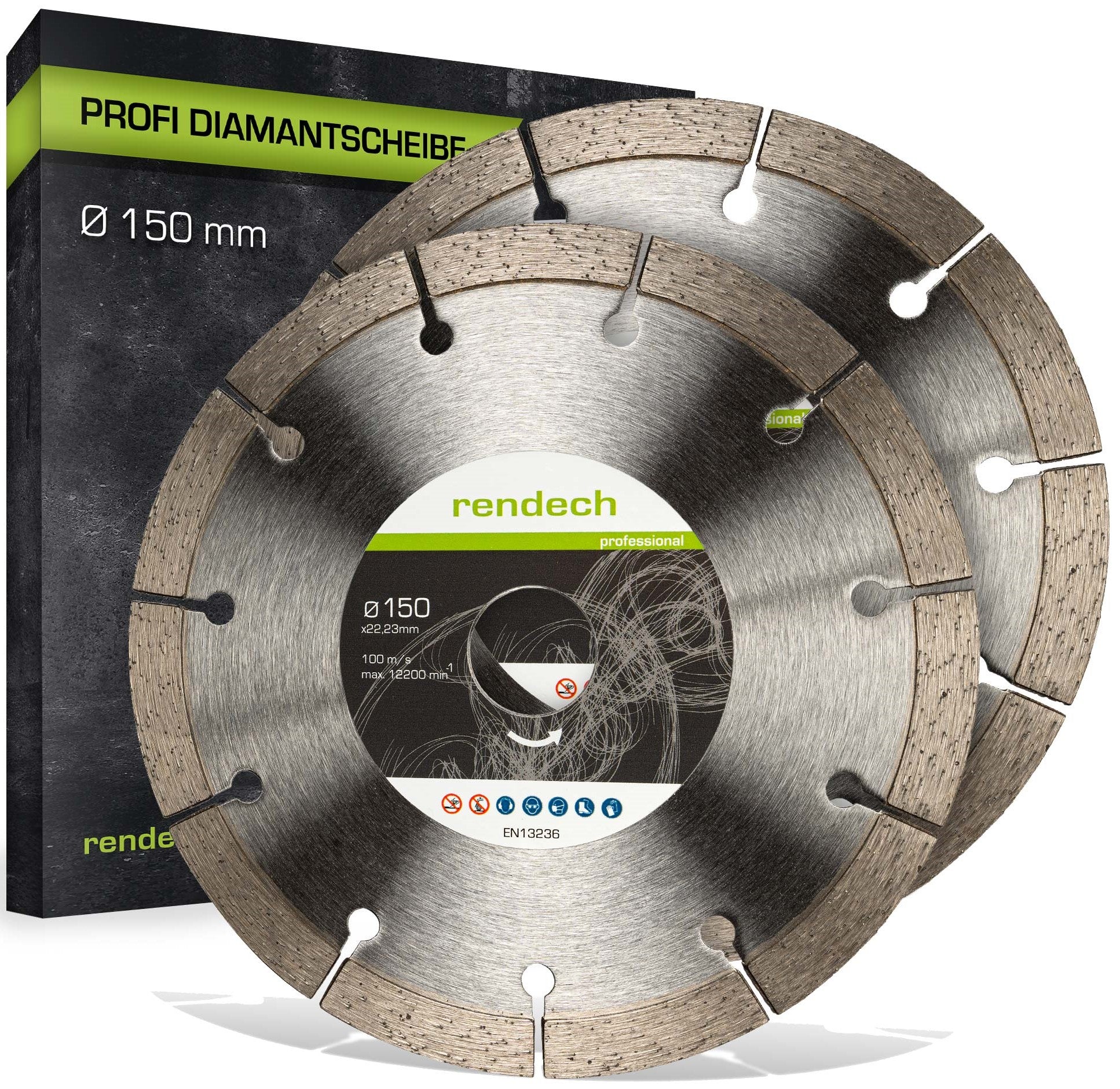 2x Diamanttrennscheibe 150 mm für Beton und Mauerwerk mit Profi-Qualität und hohem Preis-Leistungs-Verhältnis.
