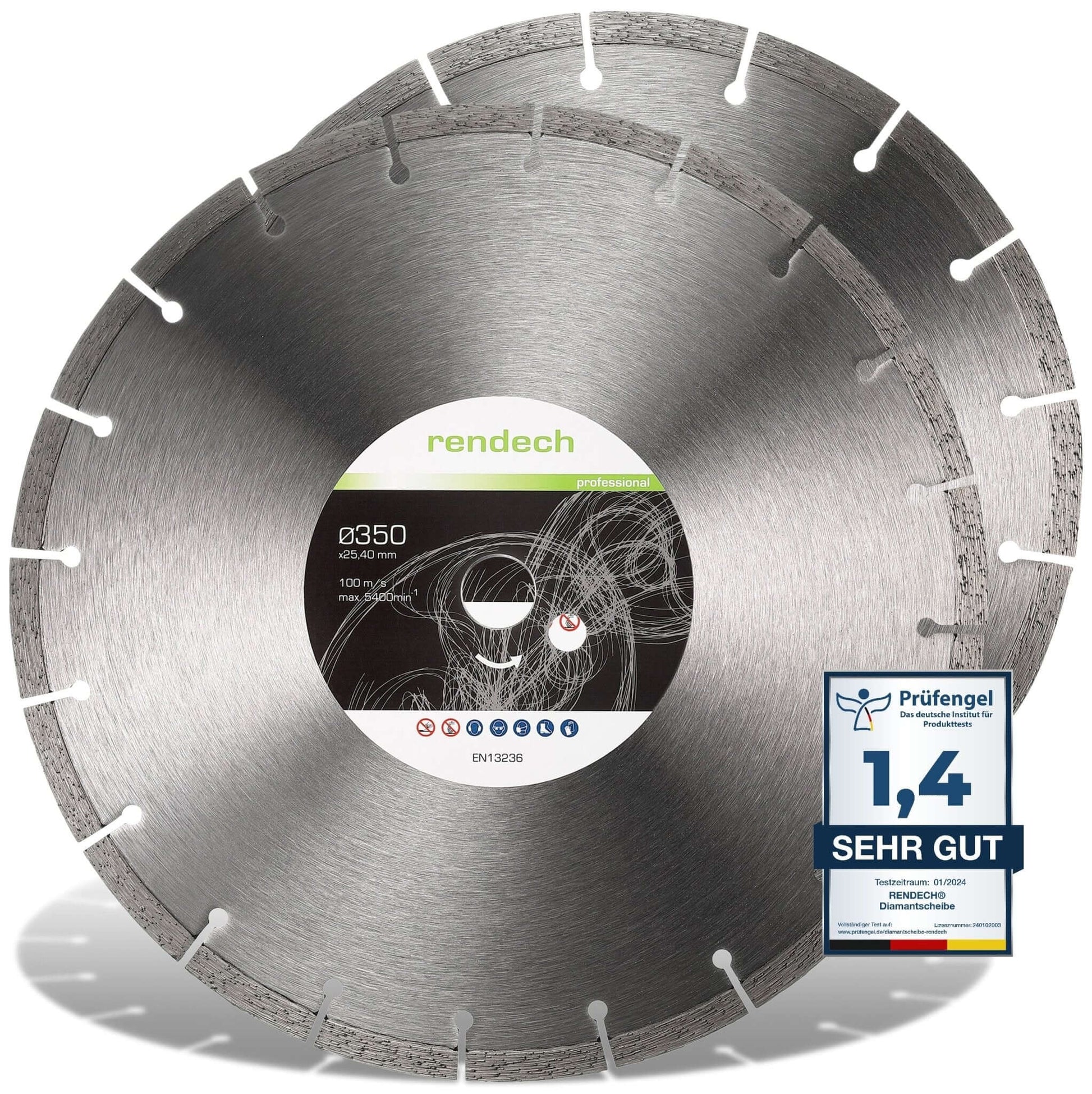2x Diamantscheibe 350 mm für Beton und Stein mit Qualitätszertifikat EN13236.