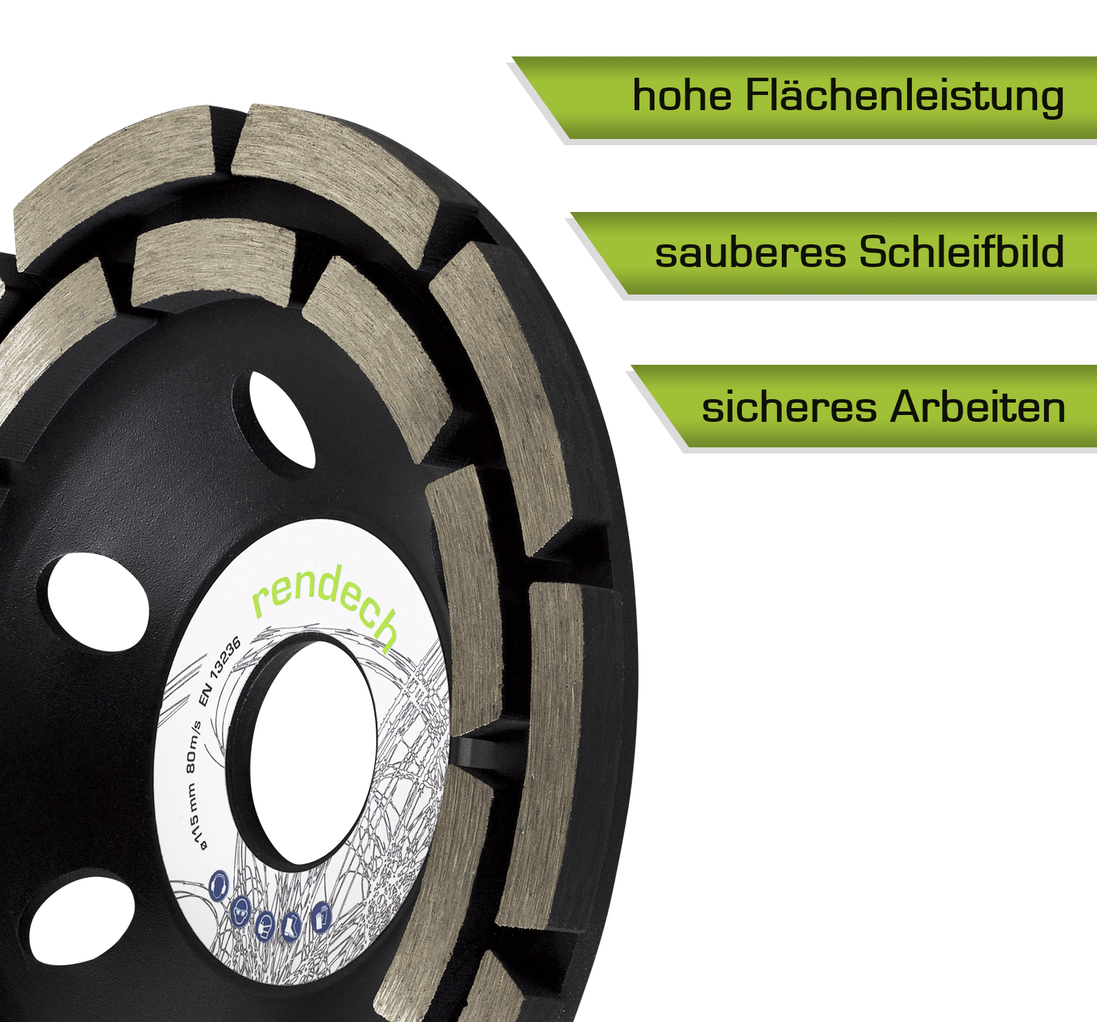 Schleiftopf 115 mm mit hoher Flächenleistung, sauberem Schleifbild und Zertifikat für sicheres Arbeiten.