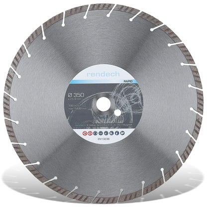Turbo Diamanttrennscheibe 350 mm für Beton, Granit (25,4 & 20mm)