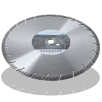 Diamant Trennscheibe 350 mm für Beton und Granit mit Turbo-Segmenten und hoher Schneidleistung.