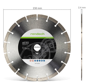 Profi Diamantscheibe 230mm für Winkelschleifer Diamanttrennscheibe rendech 