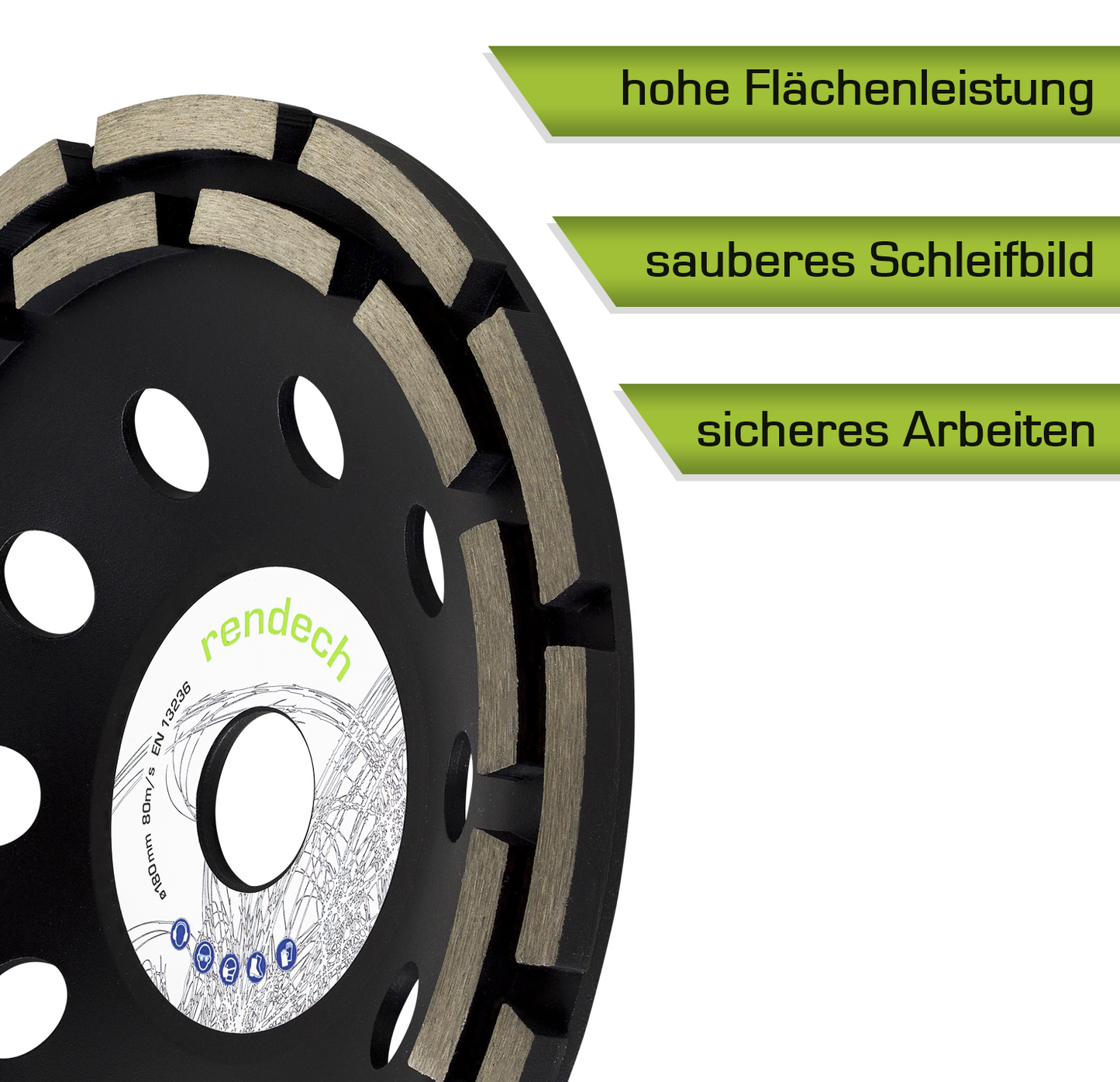 Betonschleifer 180mm mit hochweritgen Segmenten für sauberes Schleifbild und hohe Flächenleistung.