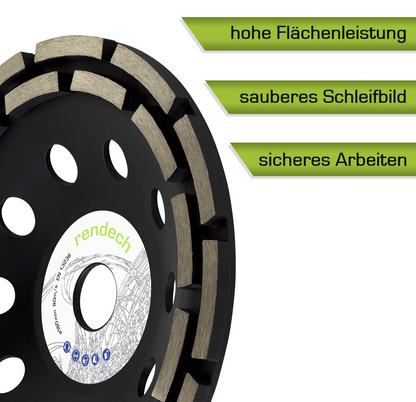 Diamantschleiftopf 180 mm für Beton mit hohem Flächenleistung, sauberem Schleifbild und zertifizierter Qualität.