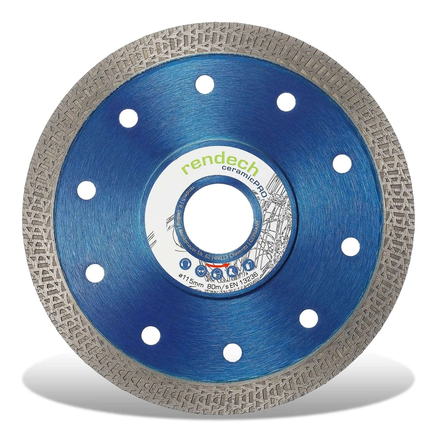 Profi Diamantscheibe 115 mm für Fliesen, Feinsteinzeug, Granit und Marmor, mit turbo Schnittsegmenten.