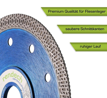 Profi Diamantscheibe 115mm für Fliesen, Granit und Naturstein mit Turbo Cut Segmenten für saubere Schnitte.