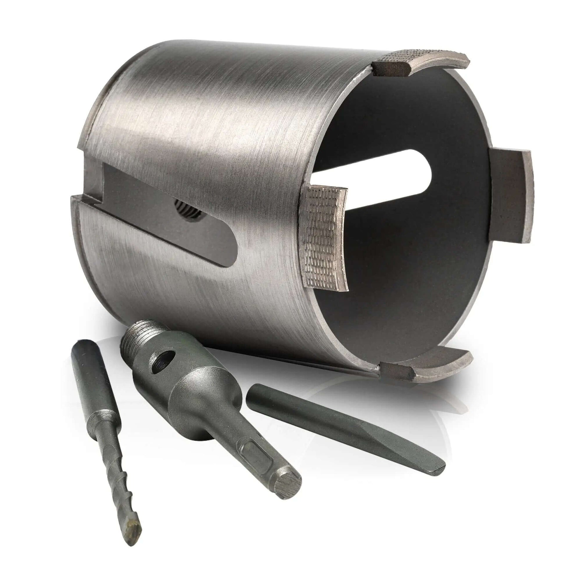 Diamantbohrkrone 82 mm mit SDS plus Adapter, ideal für hochverdichtete Materialien und professionelle Anwendungen.