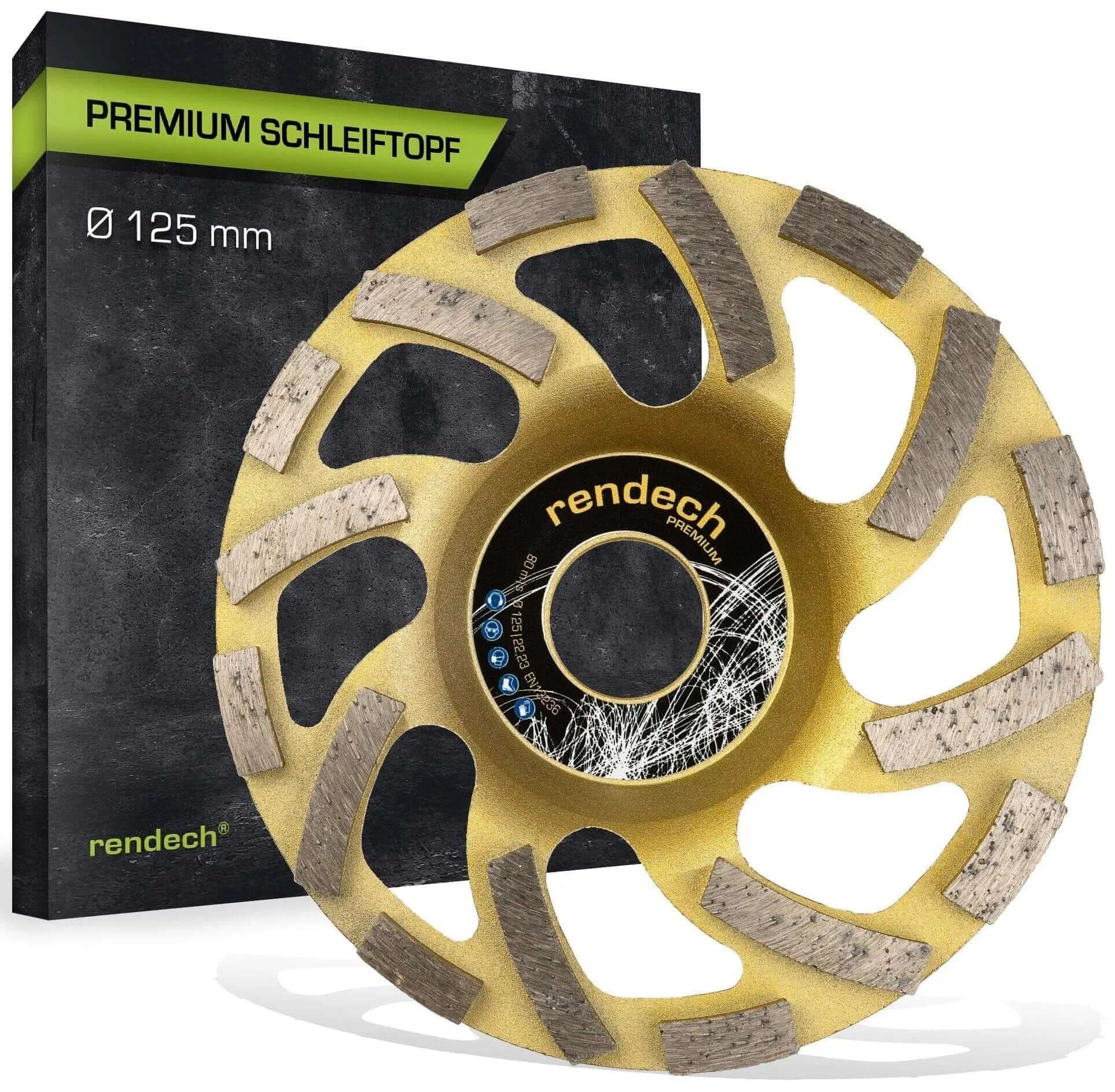 Premium Diamanttopfscheibe 125 mm für Beton und Granit mit verbesserter Absaugung und Turbo-Segmenten.