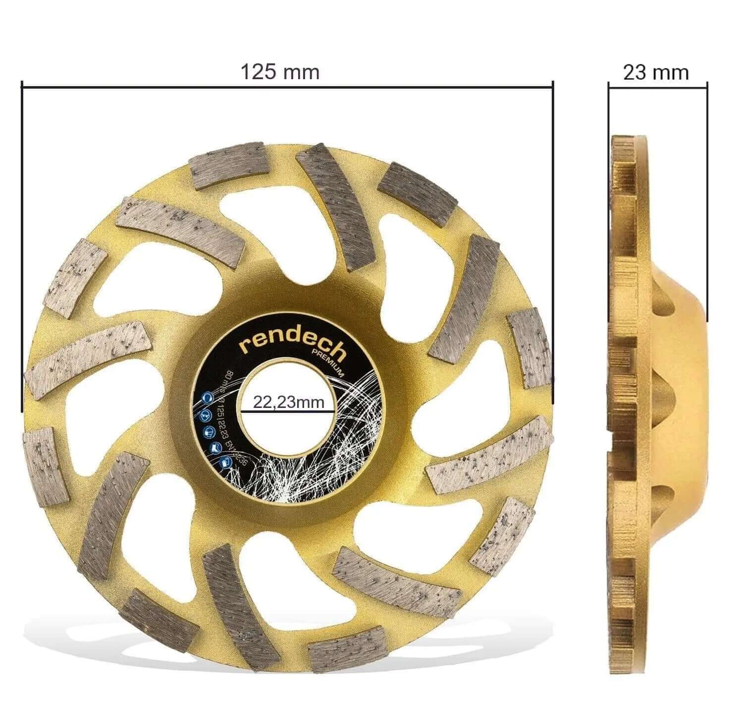 Premium Diamanttopfscheibe 125 mm für Beton und Granit mit Turbo Segmente, hohe Flächenleistung und verbesserte Absaugung.