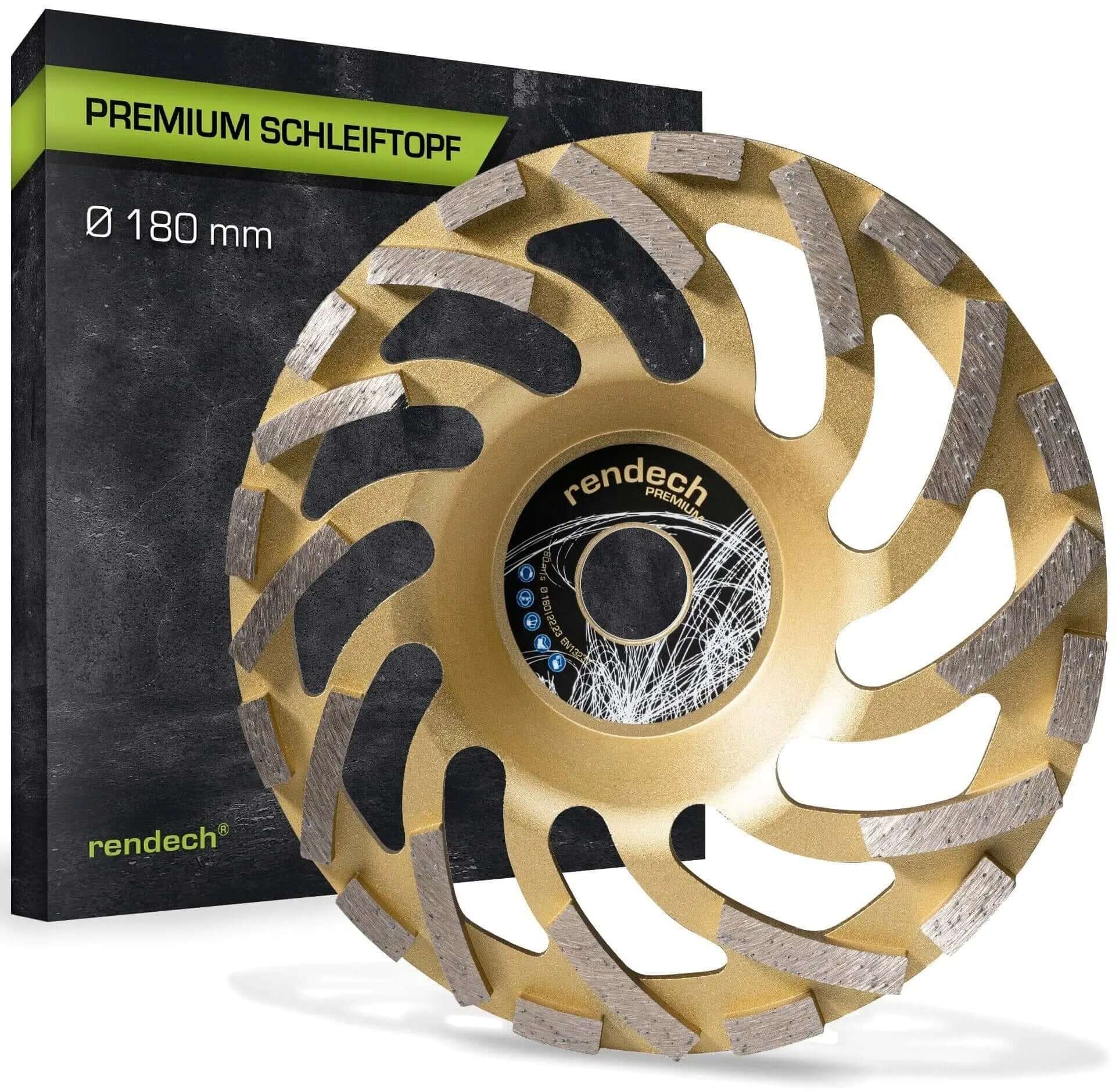 Profi Diamant Topfscheibe 180 mm für Beton und Granit, mit Turbo-Segmenten für sauberes Schleifen.