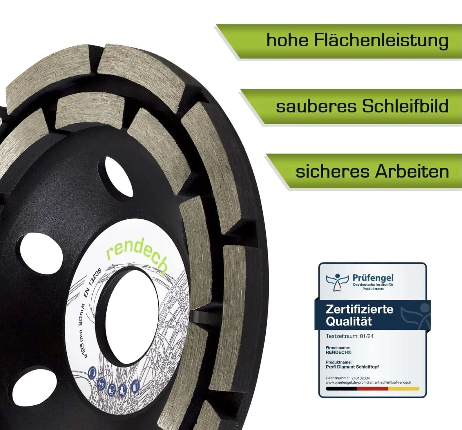 Diamant Schleiftopf 125 mm mit hohen Flächenleistungen, sauberem Schleifbild und sicherem Arbeiten.